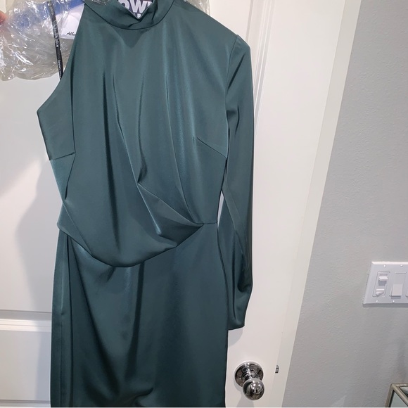 Lavish Alice High Neck One-Shoulder Cocktail Dress in Deep Pine Green - Picture 9 of 9
